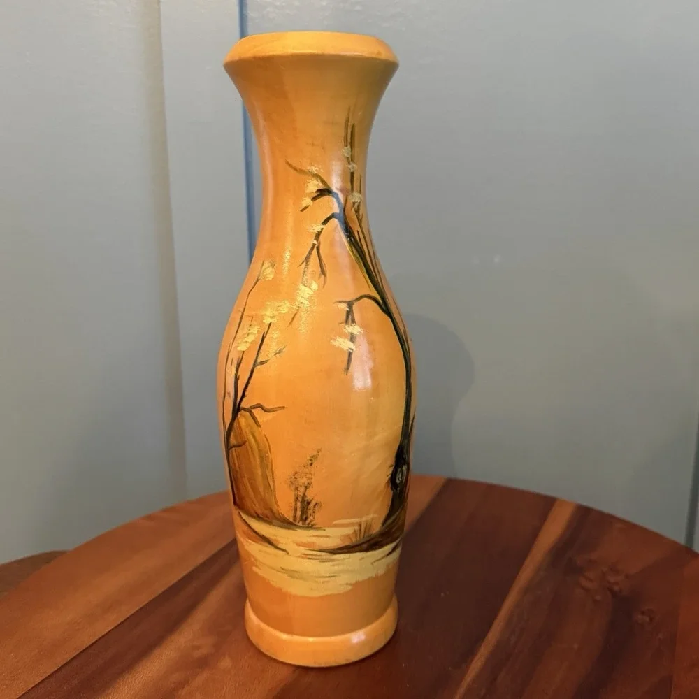 Vintage Hand Painted Wood Vase 12